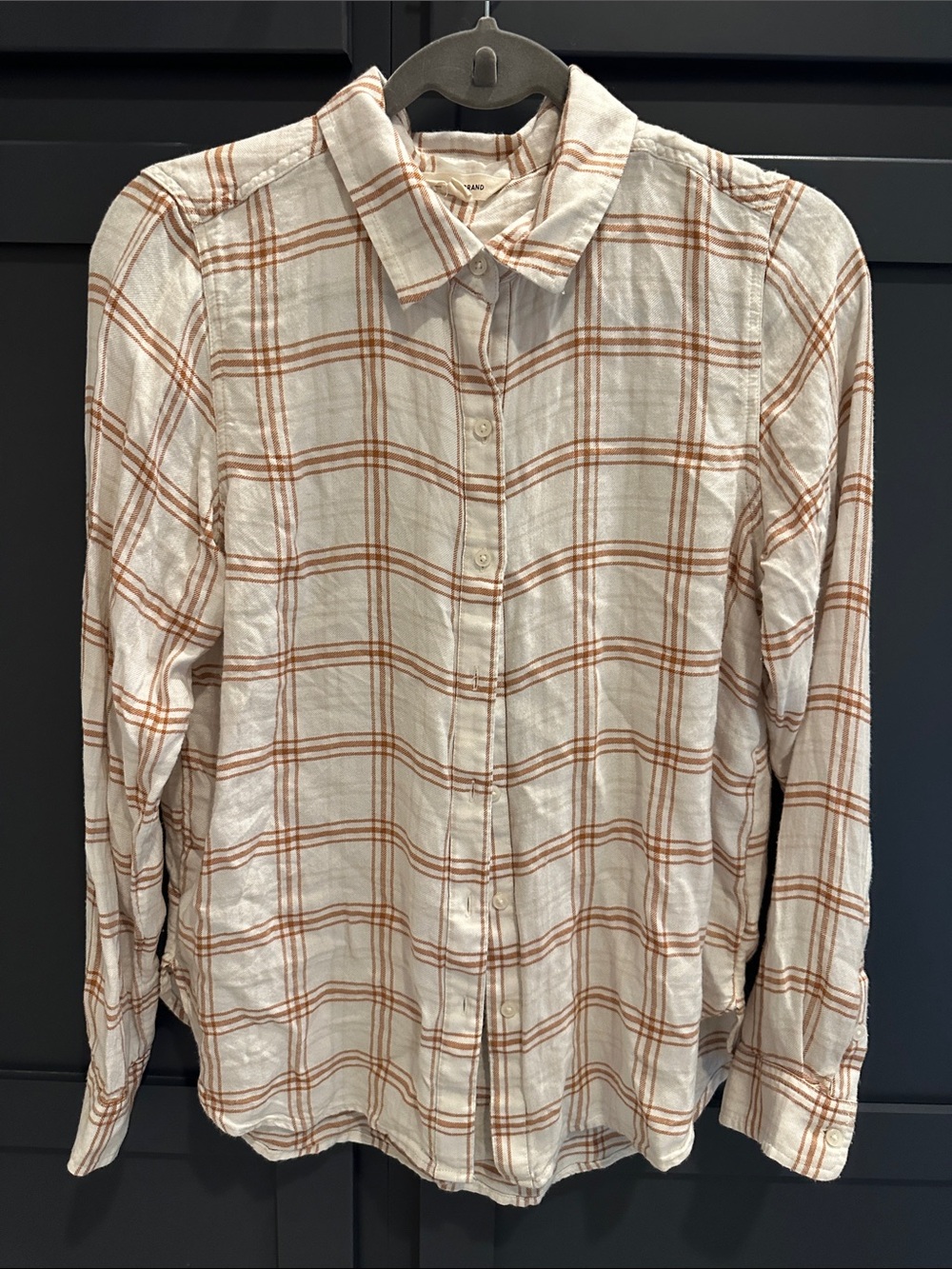 Lucky Brand Cream and Brown Plaid Button-Down Shirt